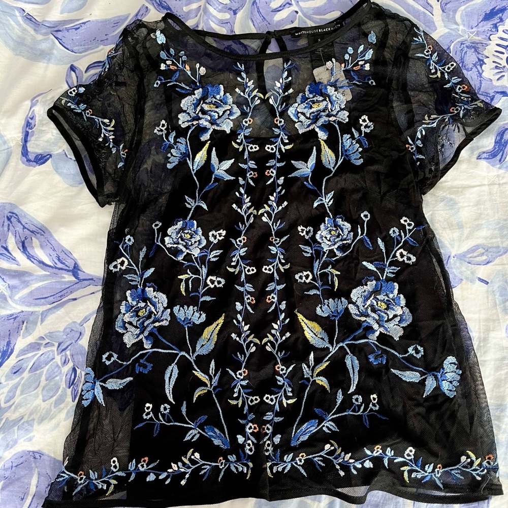 Black Mesh Flower Top With Black Tank Top Underneath Size Small